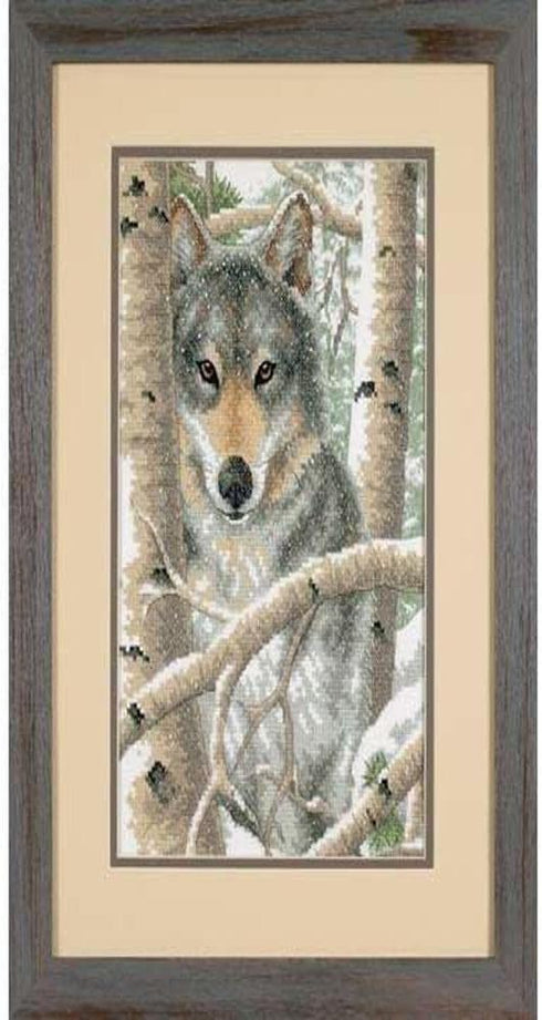 Dimensions 'Wintry Wolf' Stamped Cross Stitch Kit, 9'' W x 14'' H Gray...