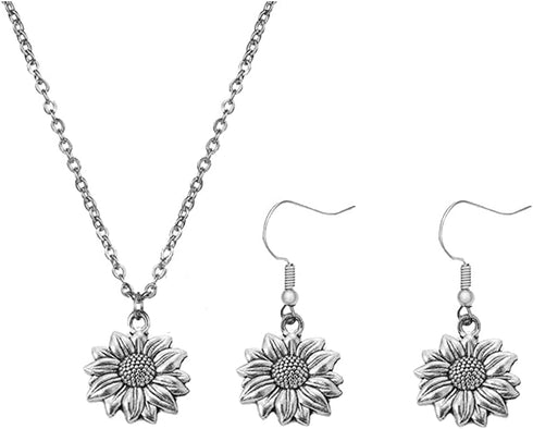 RUIZHEN Vintage Sunflower Earrings Sunflower Pendant Necklace Jewelry Set for Women...