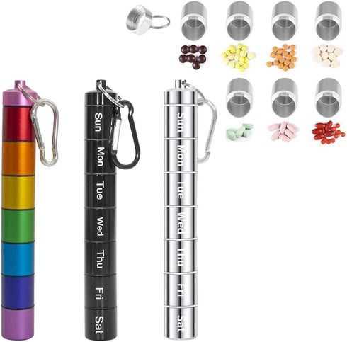 Portable Pill Case Keychain Waterproof 7 Days Pill Holder Travel Pill Container Portable Medicine Keychain Daily Airtight Pill Organizer for Outdo...