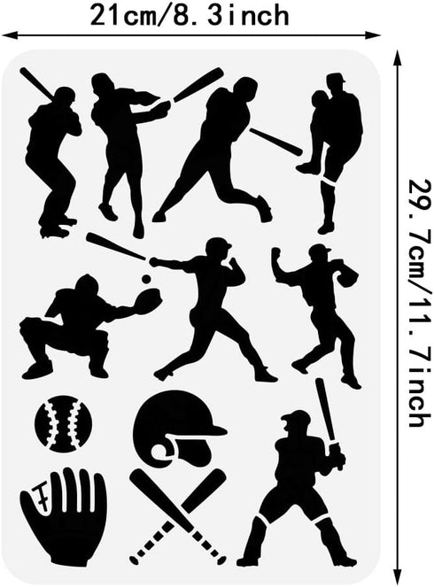 BENECREAT Baseball Player Stencil 12x8" Baseball Pattern Painting Template Reusable Plastic Sports Theme Stencil DIY Art Stencil for Painting on W...