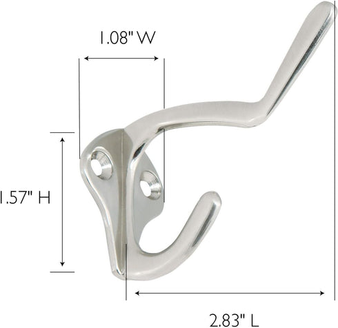 Design House 181958 Double Hat and Coat Hook 3", 5-Pack, Satin Nickel...