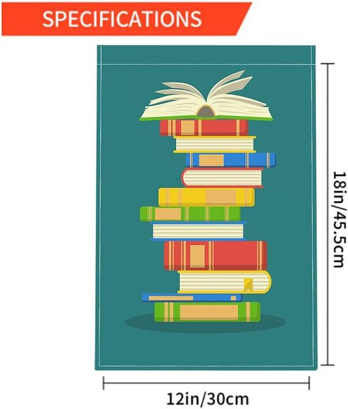 Moslion Book Garden Flag Vertical Double Sided Open Books School Education Library Knowledge Study House Flags Home Burlap Banners 12.5x18 Inch fo...