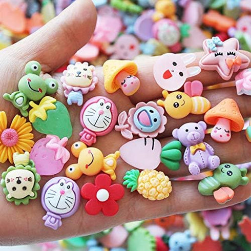 SUKPSY 50 Pcs Resin Flatback Slime Charms Mixed Flower Bow Fruit Animal Embellishments Making Supplies for Hair Clip Headband Scrapbooking Easter ...