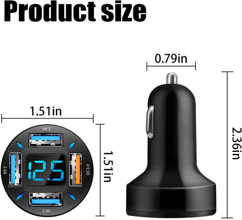 4 Ports USB Car Charger, 66W Super Fast Charging with QC 3.0, PD 20W and USB 2.4A Charger Adapter, Quick Charge with LED Voltmeter, Auto Cigarette...