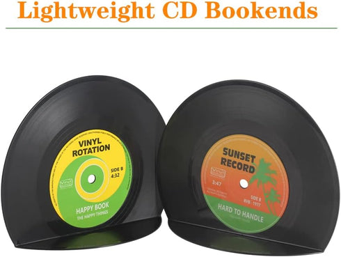 VinBee Bookends for Vinyl Records,Book Ends for Heavy Books,Book end,Retro Vinyl Record Bookend-Classic CD Shape Decorative Music Theme Bookends- ...