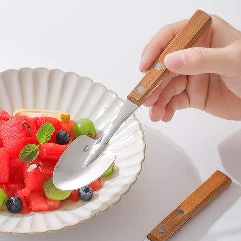 Retro Wooden Handle Spoon,Shovel Shape Stainless Steel Spoons,Ice Cream Fruit Spoon, Silver Silverware With Brown Handle, 4 Pcs....