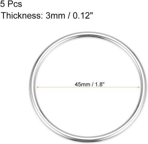 uxcell O Ring Buckle 45mm(1.8") ID 3mm Thickness Zinc Alloy O-Rings for Hardware Bags Belts Craft DIY Accessories, Silver Tone 5pcs...
