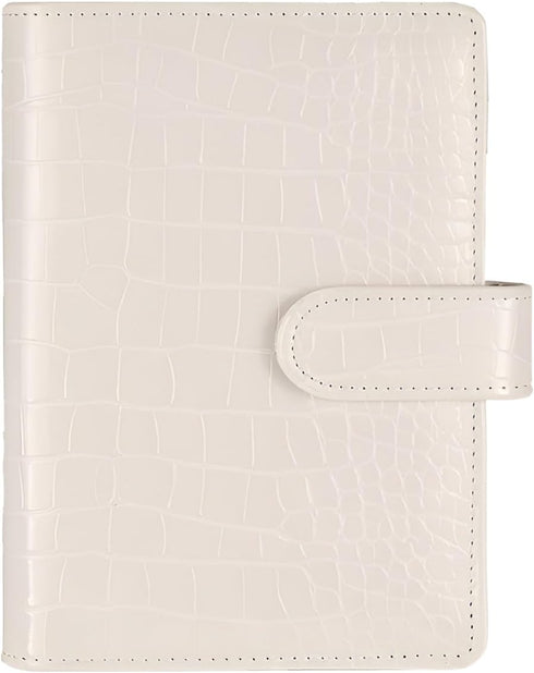 A5 6 Ring Binder Cover Crocodile - Large PU Leather Notebook Binder with Hidden Snap Buckle, Refillable Budget Planner, Beige...