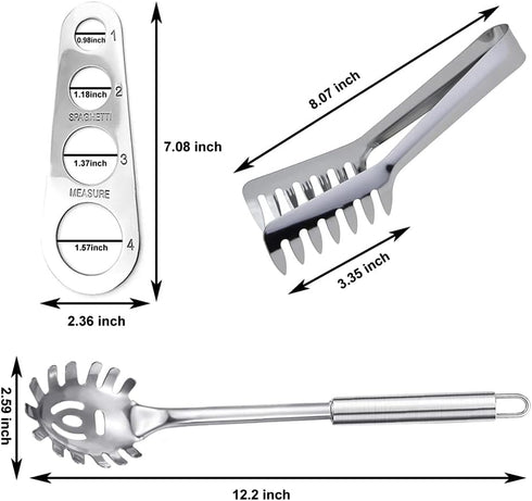 3 Pieces Stainless Steel Spaghetti Server Set, Stainless Steel Spaghetti Pasta Tong, Pasta Spoon Server Fork and Spaghetti Measure Tool, Kitchen C...