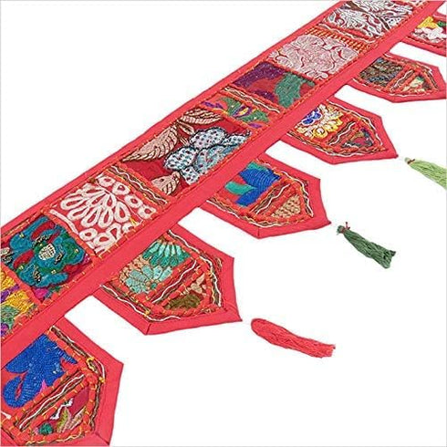 Eyes of India Window Door Valance Toran Patchwork Wall Hanging Bohemian Accent Indian Boho Chic Decorative Handmade Bedroom Living Room (Red, 14" ...