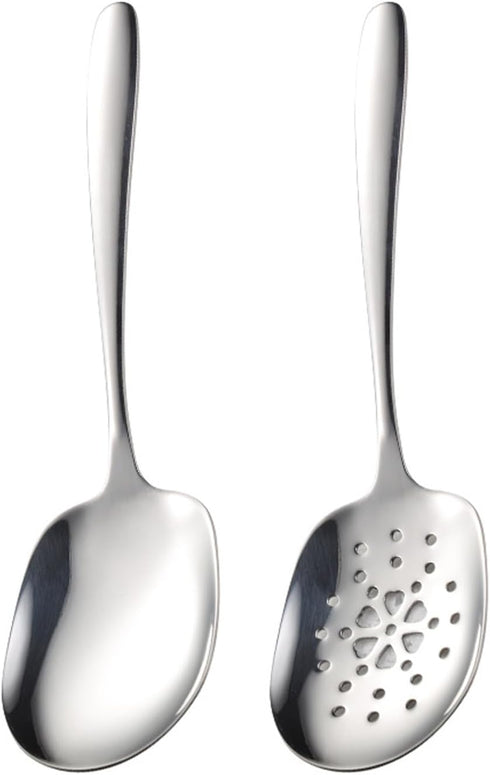 X-Large Serving Spoons Set, 9.8 Inch Slotted Spoon and Serving Spoon, 18/8 Stainless Steel Cooking Spoon, Mixing Spoon, Buffet Serving Utensils, P...