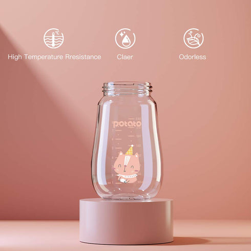 POTATO Glass Baby Bottles, Anti-Colic Breastfeeding Bottles with Fast Flow Nipple, Suitable for Babies 6-12 Months, 2 Replaceable Nipples, 8 oz, P...