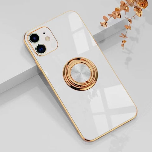 Omorro iPhone 12 Mini Ring Holder Case with 360 Rotation Kickstand, Glitter Plating, Rose Gold Edge, Magnetic Car Mount, Slim Soft Case for Women ...
