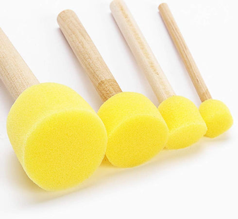 48 Pieces Round Sponges Brush Set, Round Sponge Brushes for Painting, Wooden Handle Foam Brush Sponge Painting Tools for Kids Painting Crafts...