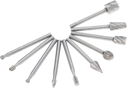 10pcs/set DIY Tree Root Carving 3mm Shank High Speed Steel Carpentry Handmade Electric Grinding Head Engraving Milling Cutter Rotary Burr Bit Set...