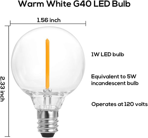 SUNTHIN 25 Pack G40 LED Bulbs, 1W LED Bulbs with E12 Base, 5 Watt Incandescent Bulbs Equivalent, Warm White 2700K, Replacement Bulbs for Globe Str...
