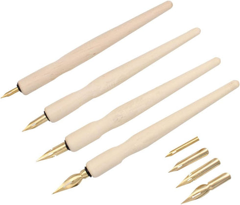 Wooden Professional Manga Pen Dip Pen Set with 4 Nibs Manga Cartoon Comic Drawing Painting Kit - 4 Pcs...