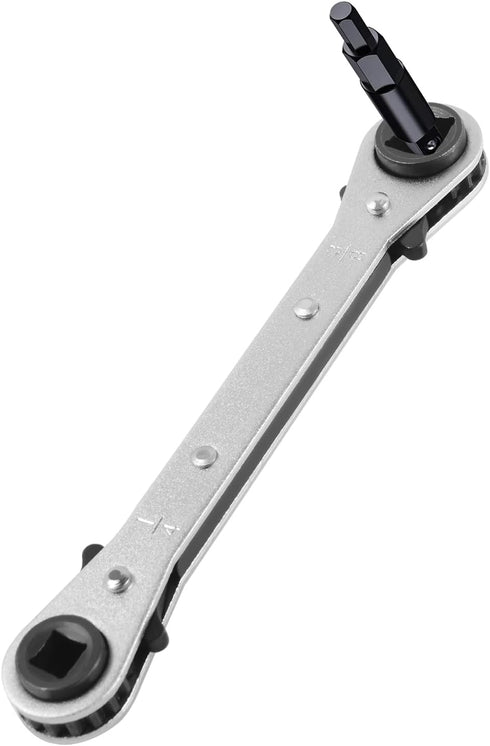 HVAC Service Wrench with Hexagon Bit Adapter Tool Kit for Air Conditioner Refrigeration Equipment Repair 3/16” 3/8” 5/16” 1/4” Reversible Ratchet ...