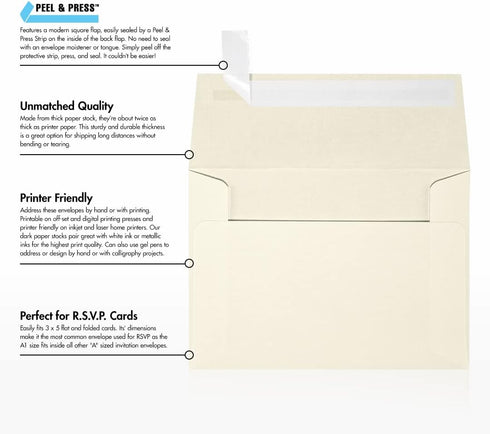 LUXPaper 4Bar A1 Invitation Envelopes | Peel & Press | 3 5/8" x 5 1/8" | Natural Linen | 80lb. Text | 50 Qty...