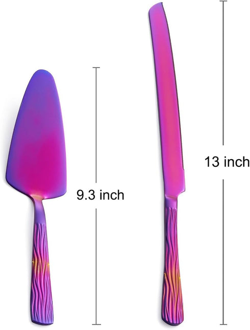 Purple Cake Cutter Set, Stainless Steel Cake Cutting Utensils Include 13-inch Cake Knife and 9.3-inch Cake Server for Weddings, Birthdays, and Ann...