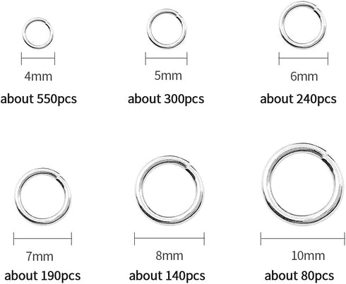 1500Pcs Mixed 6 Sizes Open Jump Rings,4mm 5mm 6mm 7mm 8mm 10mm Jump Ring Jewelry Keychain for Jewelry Making Accessories with 1Pcs Jump Ring Open/...