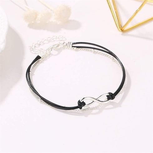 Bohemia Layered Black Leather Anklet Infinity Knot Charm Pendant Foot Chain Boho Beach Foot Jewelry for Women...