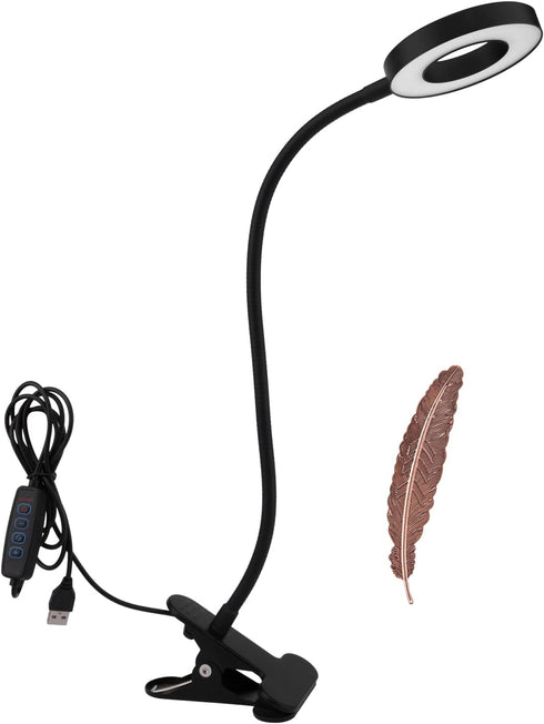 LED Clip On Light Reading Light, 10 Dimmable Brightness Gooseneck Clamp Desk Ring Light with Metal Bookmark for Reading Makeup Bedside (Size:Lamp+...