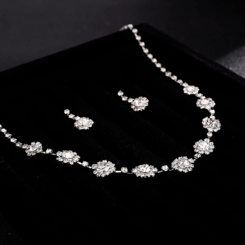Denifery Bride Silver Bridal Necklace Earrings Set Crystal Wedding Jewelry Set Rhinestone Choker Necklace for Women (Style C)...