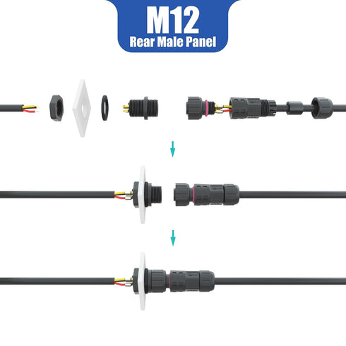 AOHUA M12 Waterproof Connector IP68 Outdoor Electrical plug for 2 Or 3-pin Cables Ø 4.5-7.5mm UL Certification (Black)(6 Pack)...