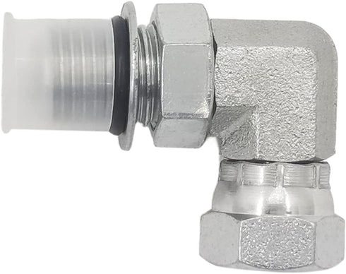 (2-PACK) 6901-06-04-NWO Hydraulic Hose Adapter Fitting 3/8" Male Adjustable Nut O-Ring Boss (9/16-18 UNF) × 1/4" Female Swivel (1/4-18 NPSM) 90° E...