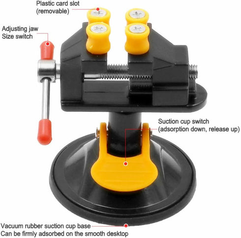 Universal Mini Table Bench Screw Clamp Engraving Table Vice 360 Rotatable Adjustable Table Vise Suction Cup Base for Jewelry Watch Walnut...