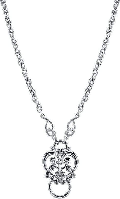 1928 Jewelry Silver Tone Heart Eyeglass Holder Pendant Necklace, 28...