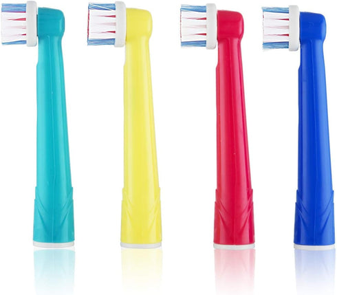 Kids Brush Heads Compatible with Oral-B Power Toothbrush, Red, Blue, Yellow & Teal Colors, Children Ages 3+ - Pack of 4...