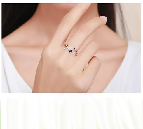 Cute Cat Open Statement Ring 925 Sterling Silver Adjustable Simple Lovely Pet Wrap Stacking Engagement Wedding Finger Rings Fashion Jewelry for Wo...