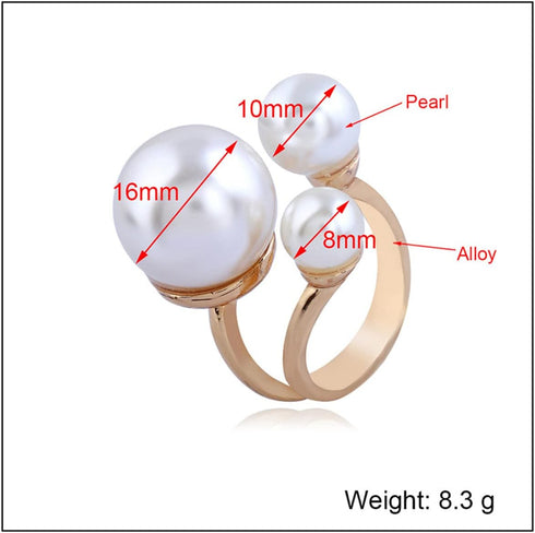 Caiyao 3 Pearls Promise Ring for Women Girls Statement Expandable Adjustable Big Imitation Pearl Ball Open Band Wrap Rings Comfort Fit Engagement ...