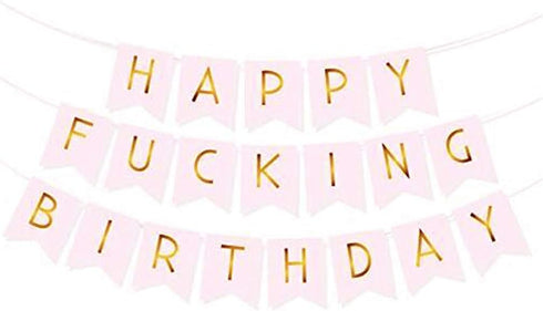 Sscon Happy Birthday Bunting Banner Funny Birthday Party Decorations with Shiny Gold Letters Party Supplies Pink...