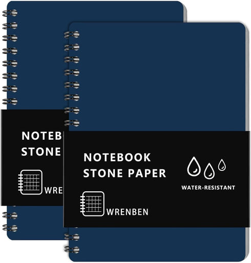2PCS Waterproof Spiral Notebooks with Stone Paper and PVC Cover, Graph Pattern Weatherproof Notepad 100 Pages, Medium Size All-Weather Steno Pads ...