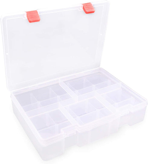 Plastic Organizer Container with Adjustable Dividers,Plastic Storage Box with 18 Removable Grids,Jewelry Organizer Compartments for Cosmetics Craf...
