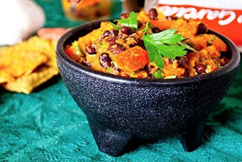 Black 3-Legged Plastic Molcajete Salsa Bowls for Homemade Dips, Party Foods, Picnic Condiments, Sauces & Toppings (2 Pack, 11 oz) by Enqargo...