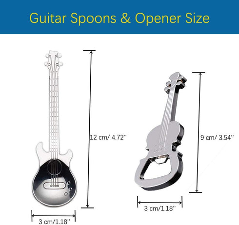 Guitar Spoons Coffee Teaspoon Set, ESRISE Stainless Steel Dessert Spoon with Guitar Opener, Cute Tea Spoons for Christmas Birthday (Silver)...