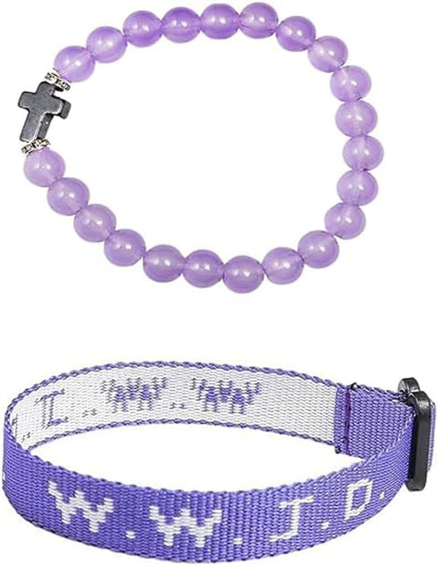 Pingyongchang WWJD Braided Rope Beads Bracelet Set for Women Men What Would Jesus Do Handmade Cross Beads Bracelet Natural Stone Stretch Elastic B...