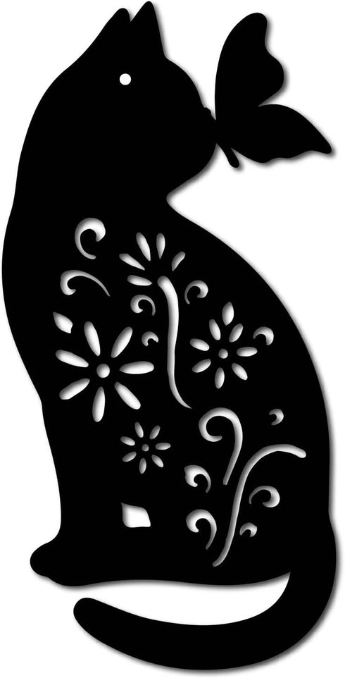 CREATCABIN Cat Metal Wall Art Animal Butterfly Decor Wall Hanging Silhouette Sculpture Ornaments Iron Sign for Indoor Outdoor Home Living room Kit...