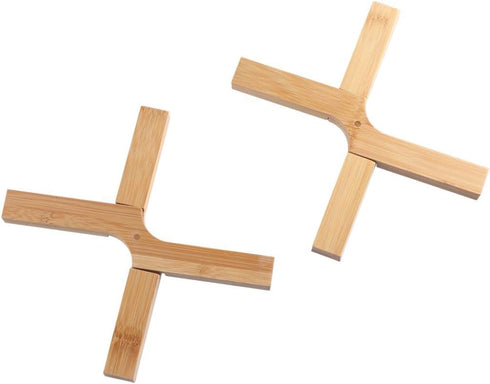 2PCS Trivet for Hot Pots and Pans Cooling Rack Non-Slip Pan Stand Cross Holder Bamboo Placemat Table Plate Foldable Pad Bowl Holder...