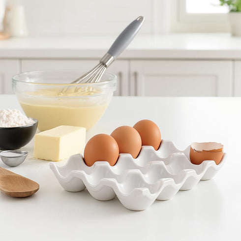 HIC Kitchen Egg Crate, Fine Porcelain, Holds 1 Dozen Eggs...