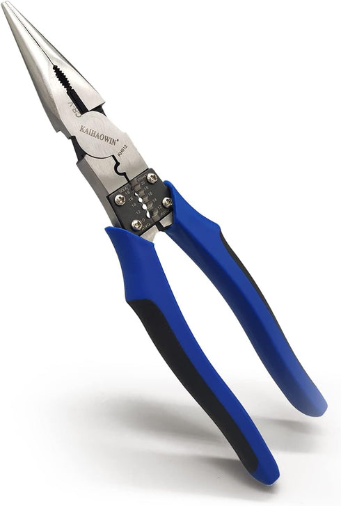 9" Needle Nose Pliers 6-in-1 Heavy Duty Cr-V Steel Long Nose Pliers with Wire Cutters Crimper Stripper Winding Pinching Function-Electrical Indust...