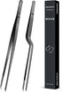 10-inch Cooking Tweezer and Offset Tweezer Set, Tongs Precision Serrated Tips, Stainless Steel Professional Chef Tweezer Kitchen Tools for BBQ, Pl...