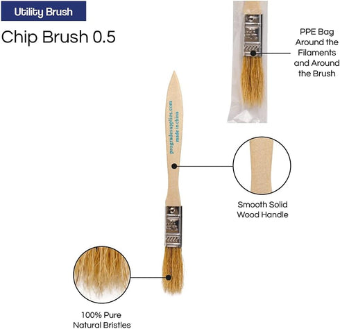 Pro Grade - Chip Paint Brushes - 24 Ea 1/2 Inch Chip Paint Brush Light Brown...