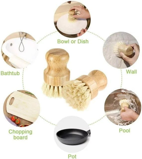 1 Pcs Palm Wooden Dish Scrubber Brush,Bamboo Dish Brush Set, Dish Brushes, Durable Wood Dishes Scrub Brush, Natural Round Vegetable Cleaning Pots ...