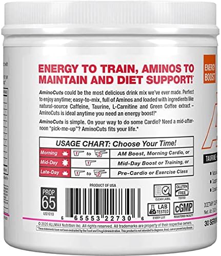 ALLMAX Nutrition AMINOCUTS (ACUTS), Amino-Charged Energy Drink with Taurine, L-Carnitine, Green Coffee Bean Extract, Cotton Candy, 30 Servings...