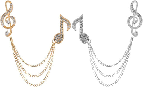 2pcs Brooches Pin for Men Lapel Pin Shirts Collar Chain Music Note Layers Tassel Chain Suit Collar Shirt Studs Lapel Stick Metal Crystal Chain Jew...